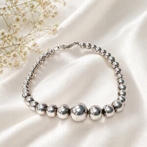 Italy 925 Sterling Silver Graduated Bead Bracelet 12g Silver Ball Beaded 7.5”-8”